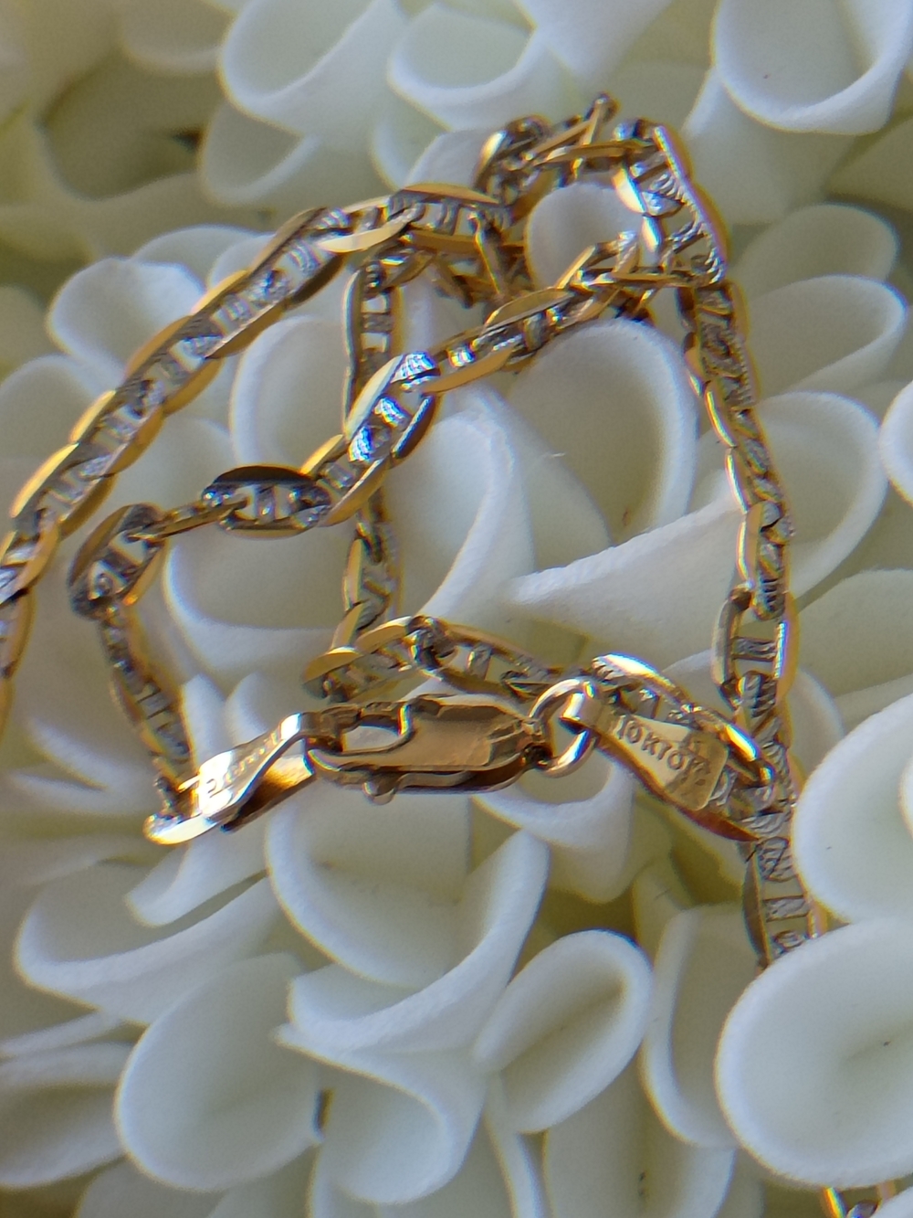 10k Italy Valentino Two Tone Gold Necklace Mariner Chain Vintage 18in Unisex OTC